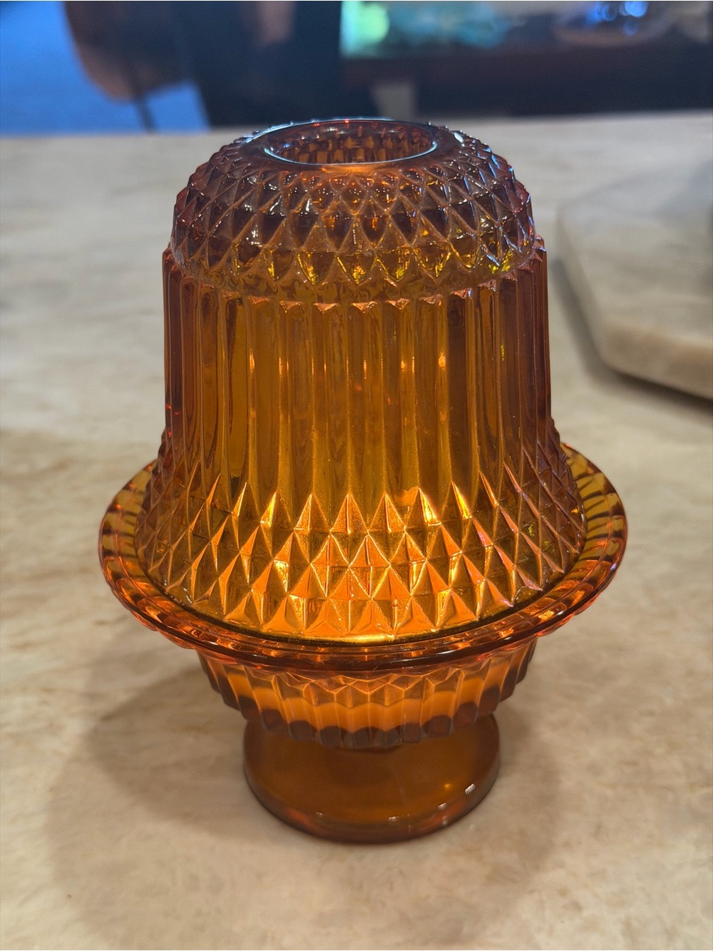 Vintage Indiana Glass Diamond cut amber glass fairly light